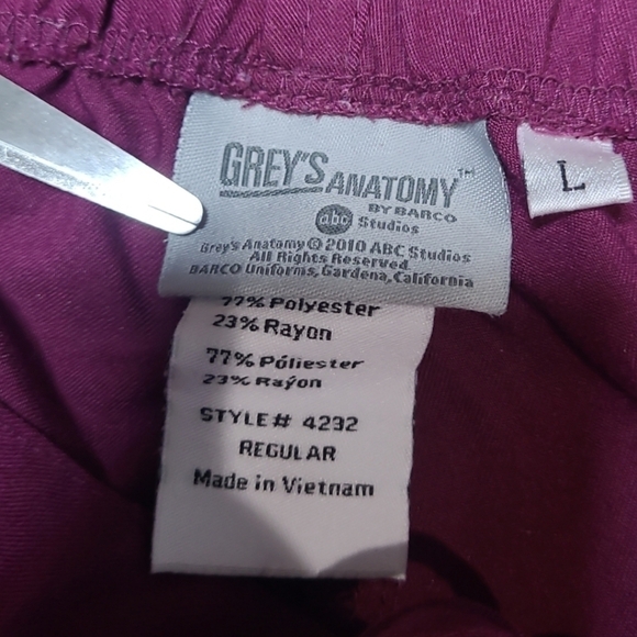 Grey’s Anatomy Scrub Pants 5-Pocket Style 4232 Purple Cabernet Size Large - Picture 3 of 9